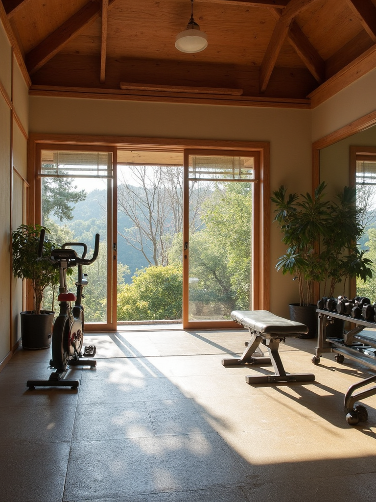 Asian Zen Home Gym featuring tranquil minimalism, natural elements, peaceful harmony - interior design ideas and inspiration