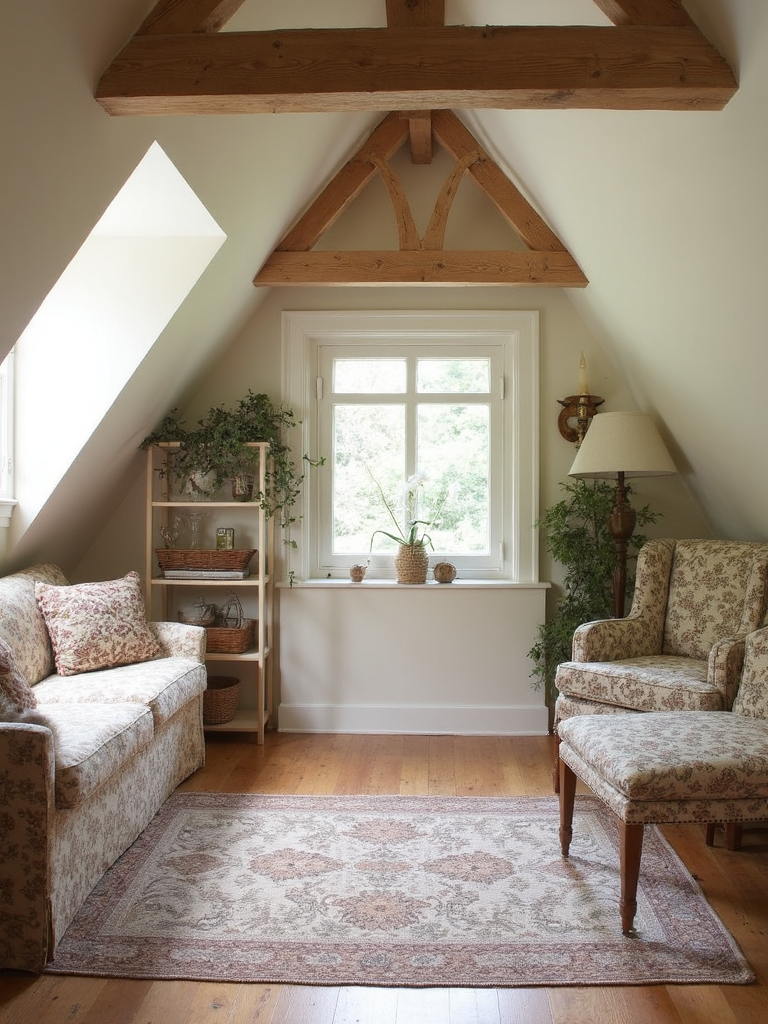 Cottage Attic featuring cozy, floral patterns, vintage charm - interior design ideas and inspiration