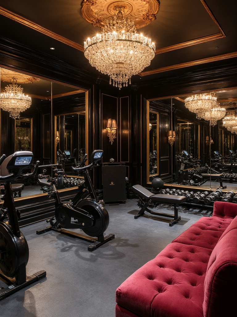 Glam Home Gym featuring dramatic, luxurious, metallic accents - interior design ideas and inspiration