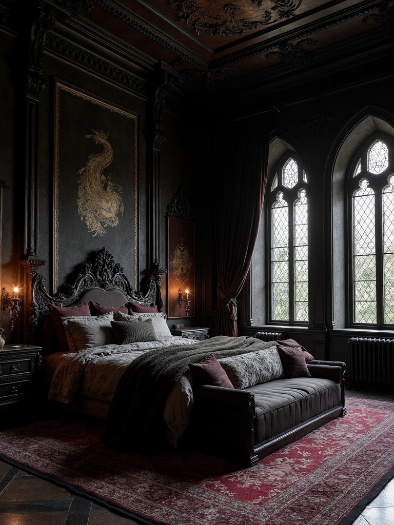 Gothic Master Bedroom featuring dark, dramatic, ornate - interior design ideas and inspiration