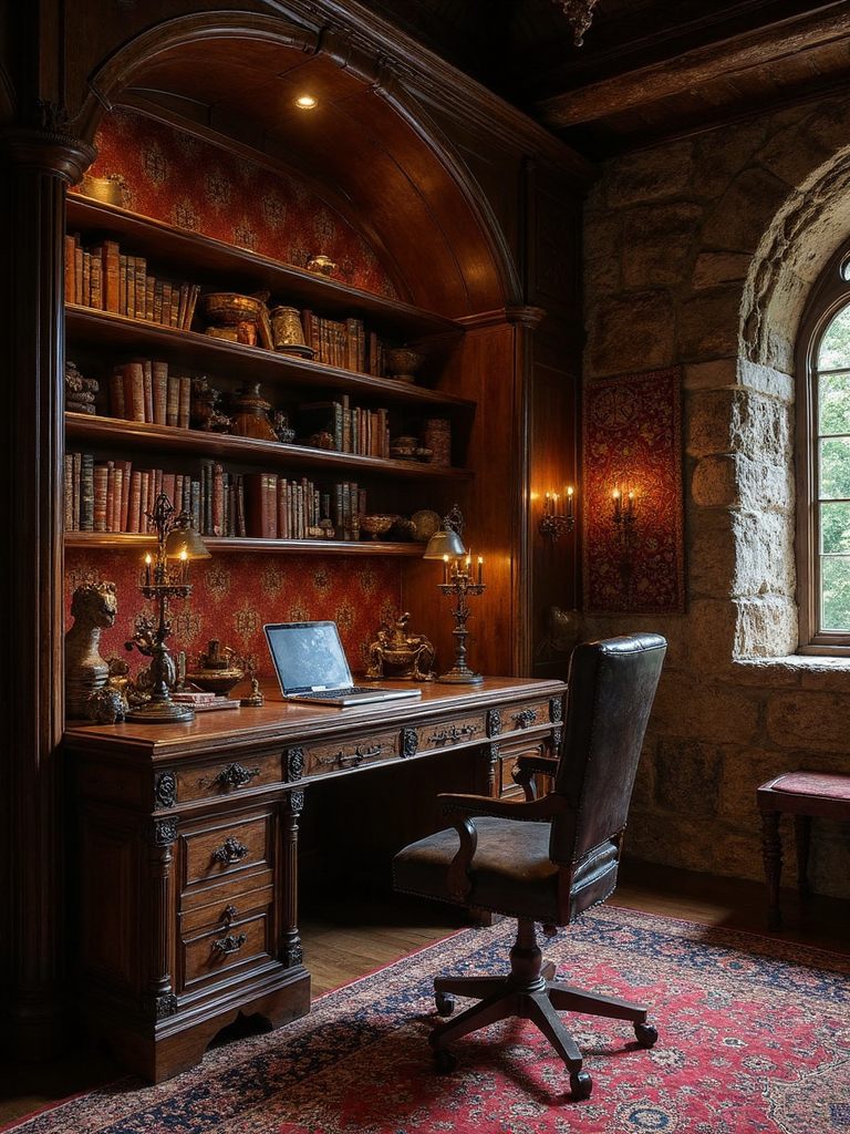 Medieval Home Office featuring castle inspired, stone textures, wrought iron - interior design ideas and inspiration