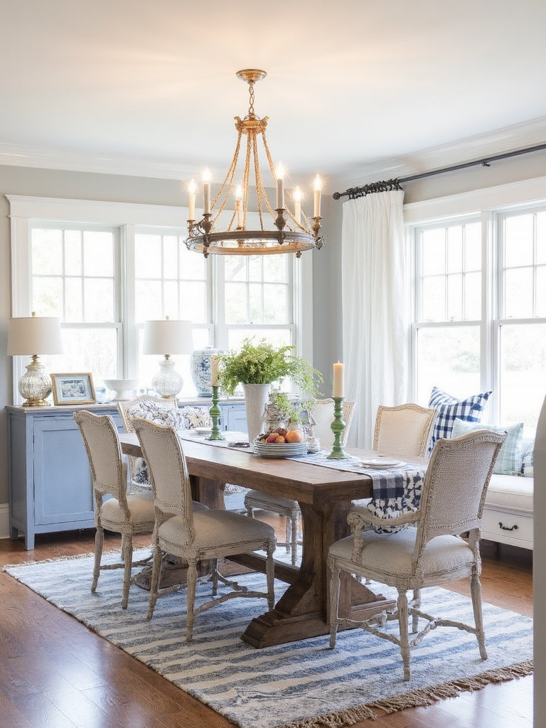 Nautical Dining Room featuring maritime elements, navy & white, rope accents - interior design ideas and inspiration