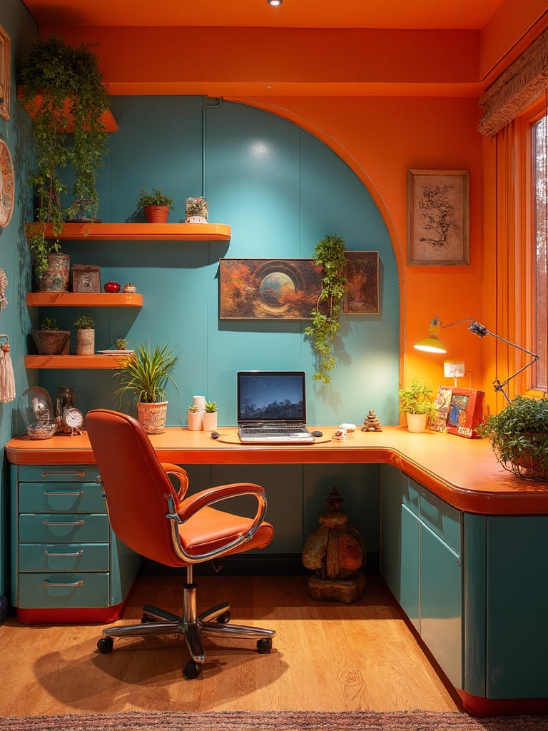 Retro Futuristic Home Office featuring space-age design, atomic era, vintage futurism - interior design ideas and inspiration