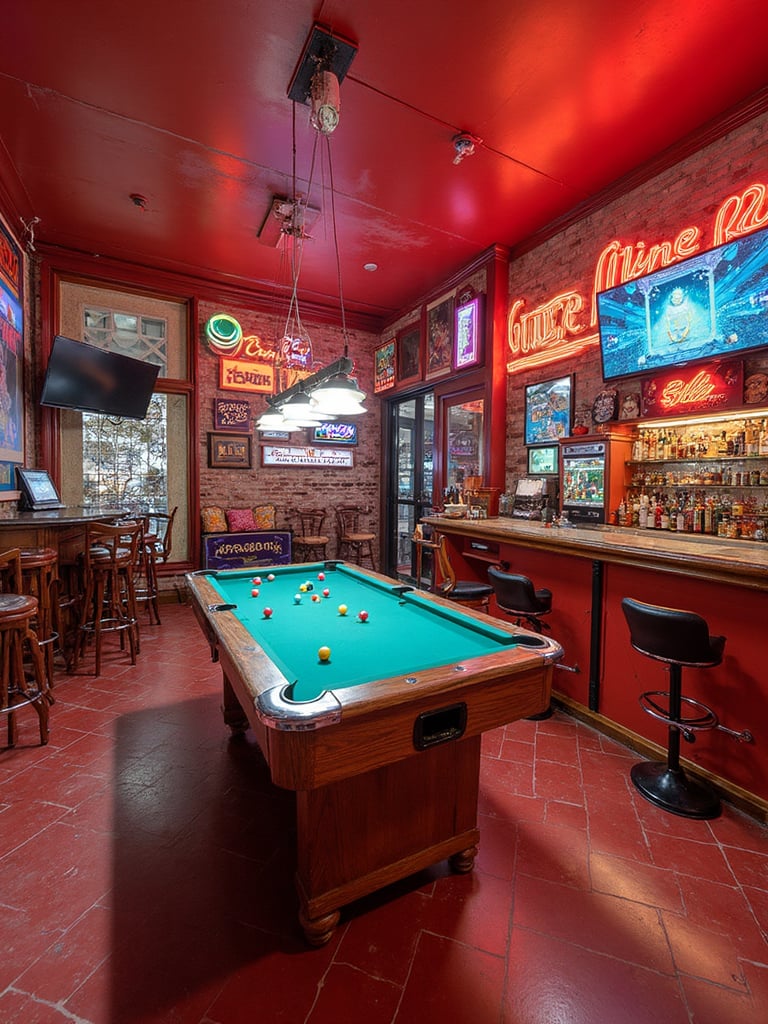 Retro Game Room featuring bold colors, quirky patterns, vintage pieces - interior design ideas and inspiration