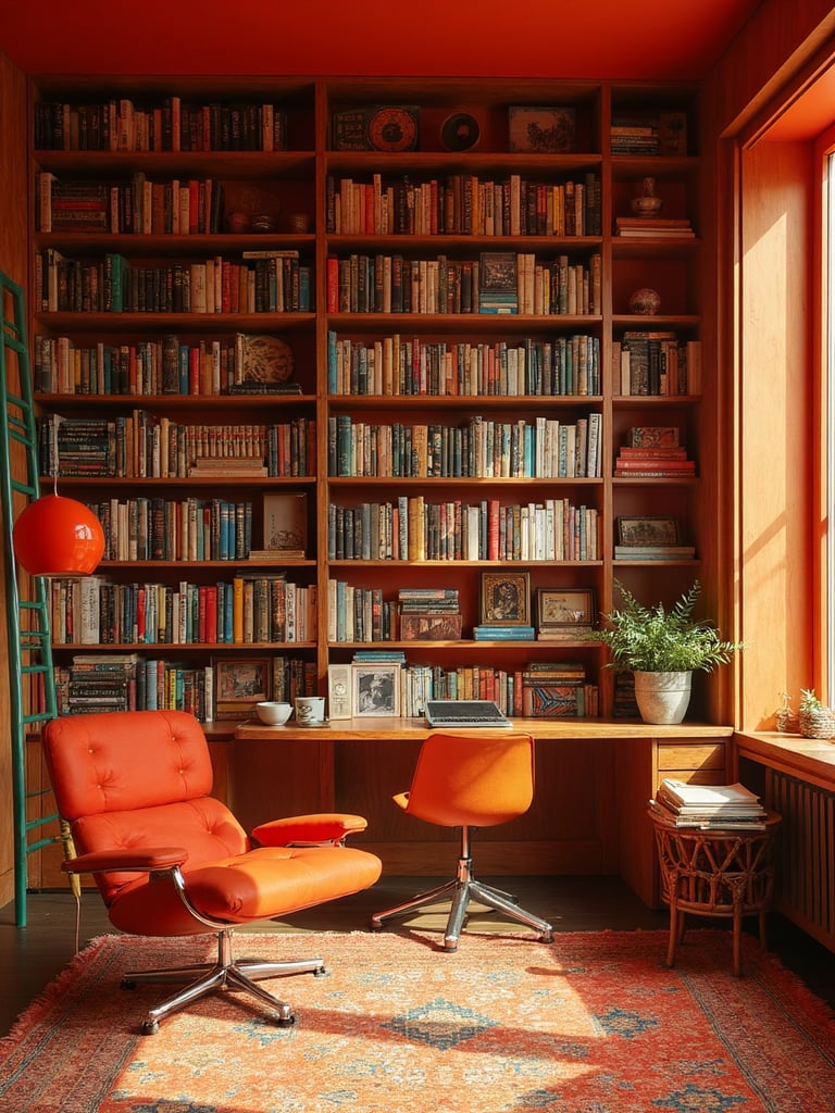 Retro Library featuring bold colors, quirky patterns, vintage pieces - interior design ideas and inspiration