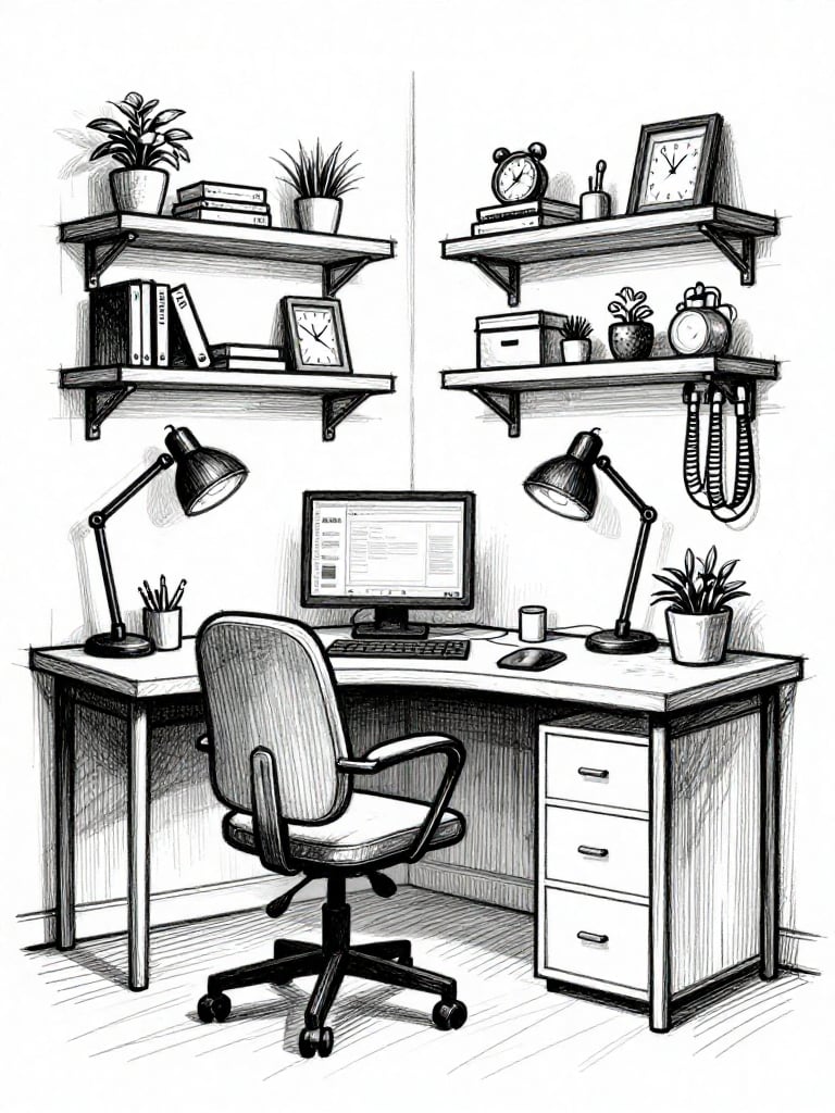 Sketch Home Office featuring hand-drawn aesthetic, artistic lines, creative expression - interior design ideas and inspiration