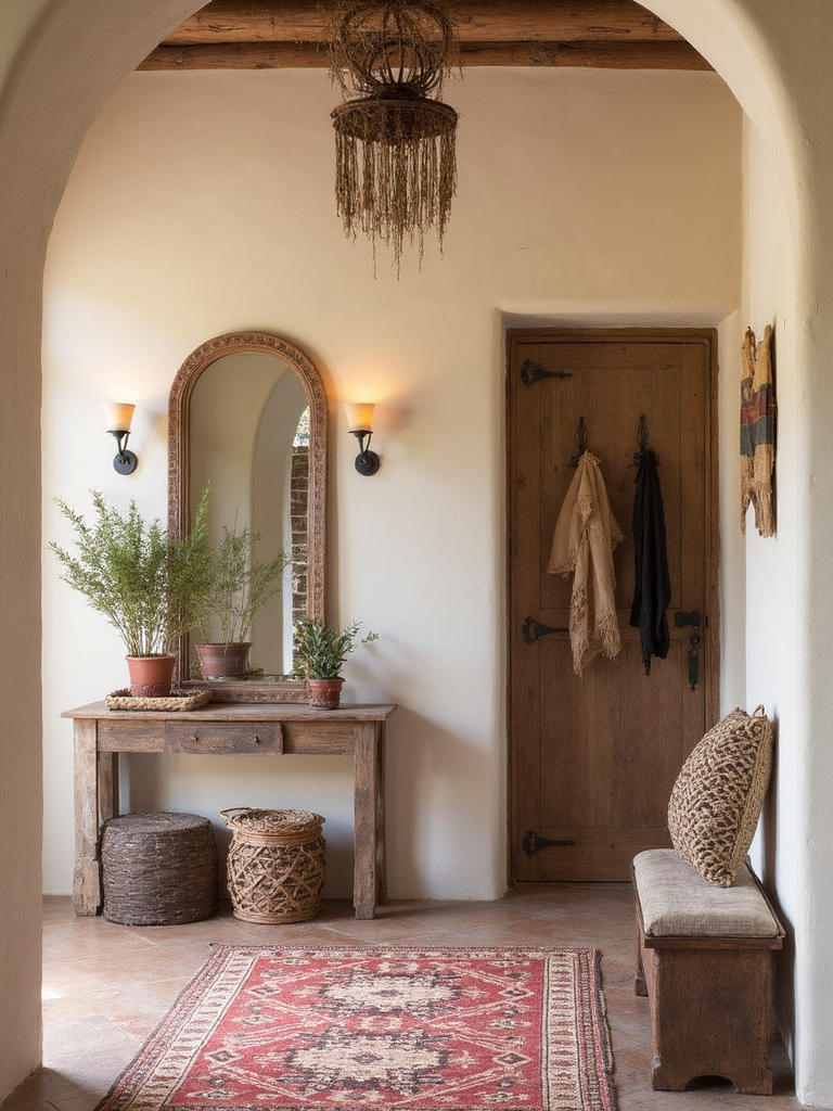 Tribal Entryway featuring bold patterns, indigenous art, natural materials - interior design ideas and inspiration