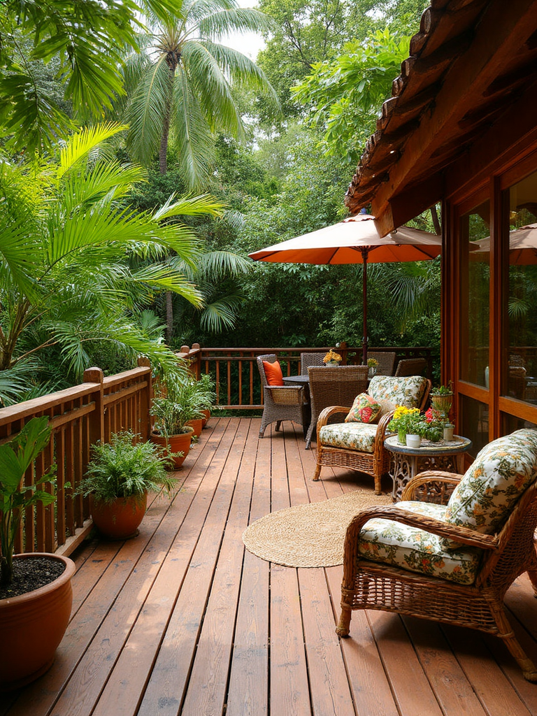 Tropical Deck featuring lush greenery, natural materials, vibrant colors - interior design ideas and inspiration