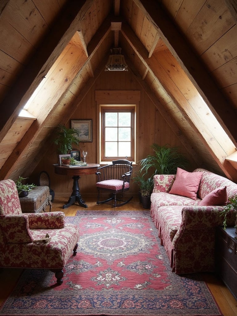 Victorian Attic featuring ornate details, rich fabrics, dark woods - interior design ideas and inspiration